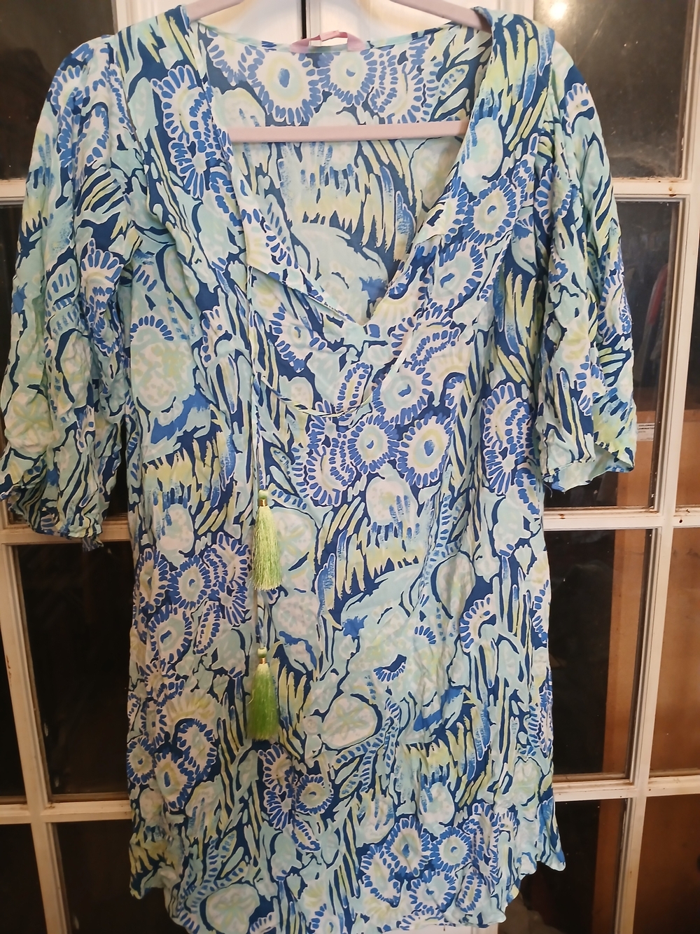 Lilly Pulitzer Blue, Light Blue & Lime Floral Midi Dress